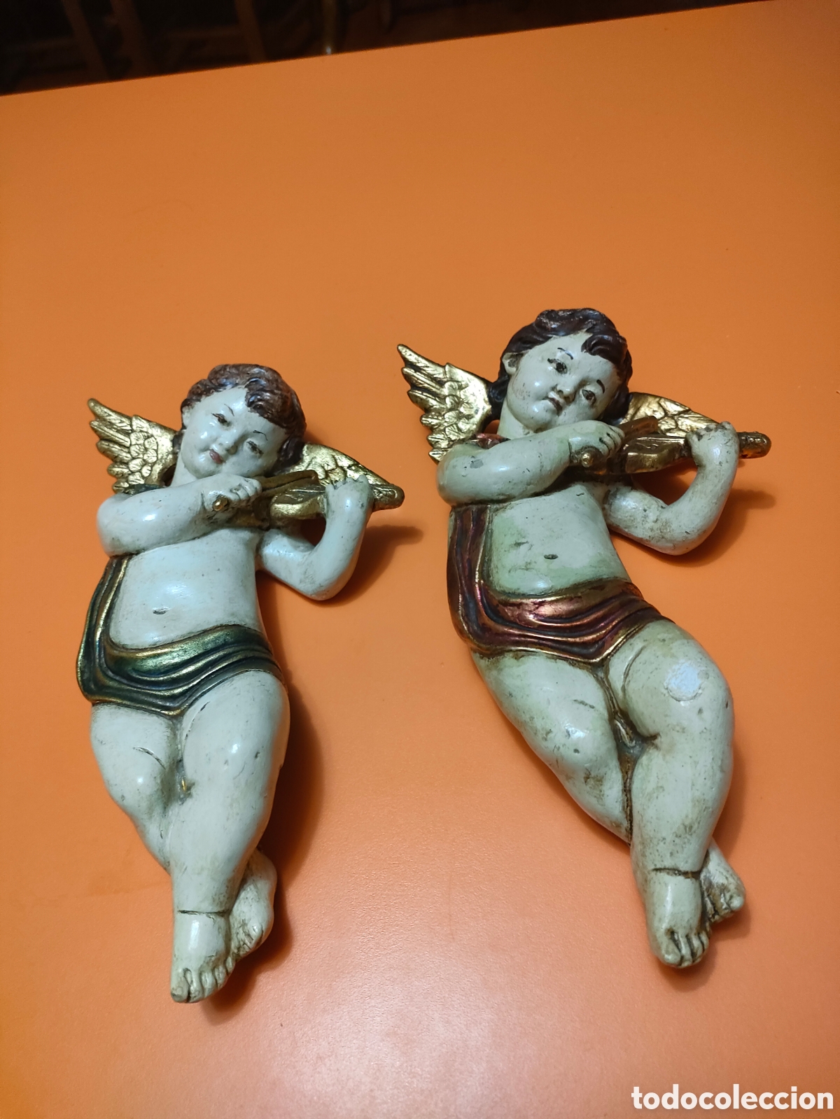 Arte: Pareja de angeles en escayola a&ntilde;os 80
