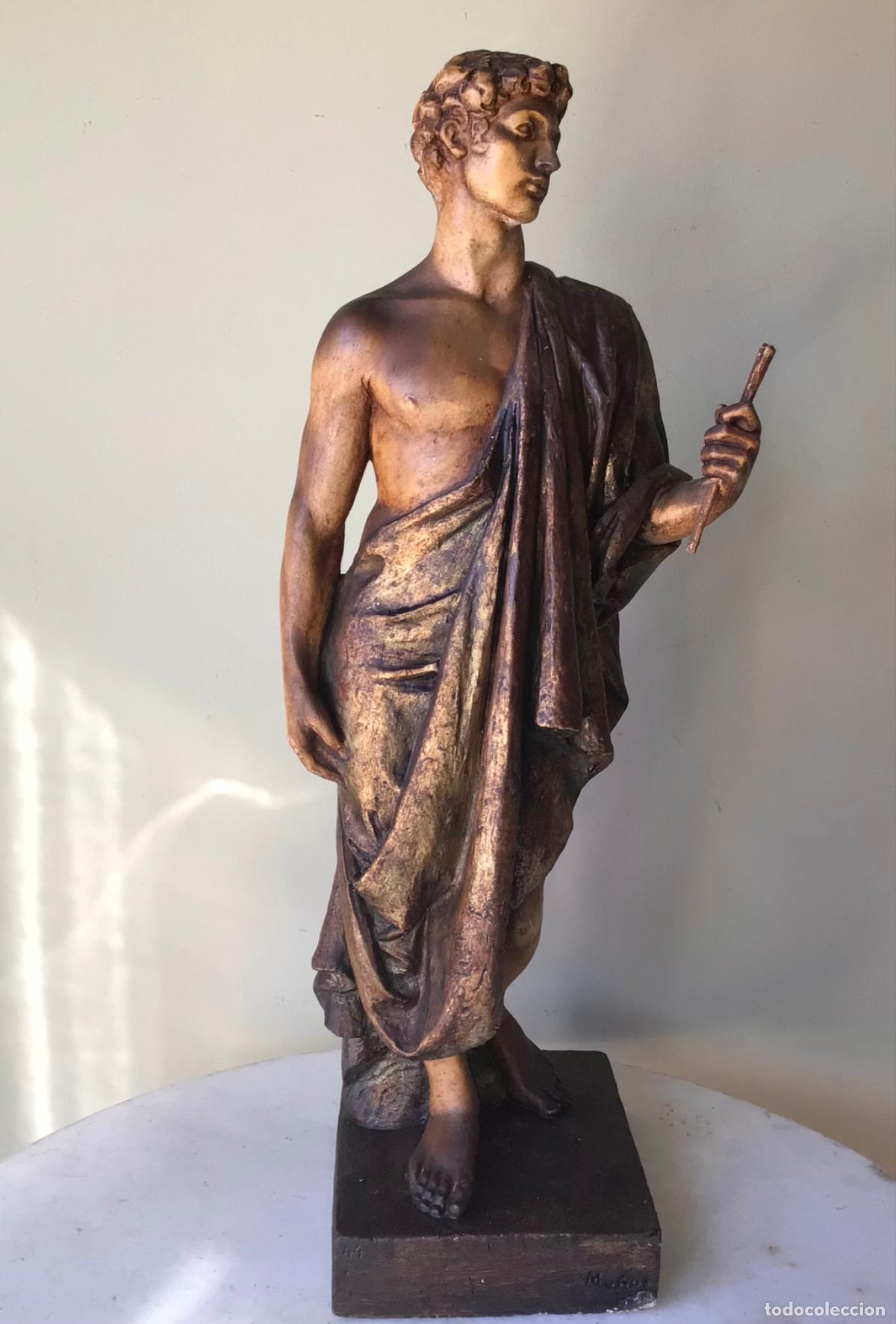 Arte: PRECIOSA Y ANTIGUA ESCULTURA CLASICA SIGLO 19 - JOVEN CON TUNICA -EN ESTUCO