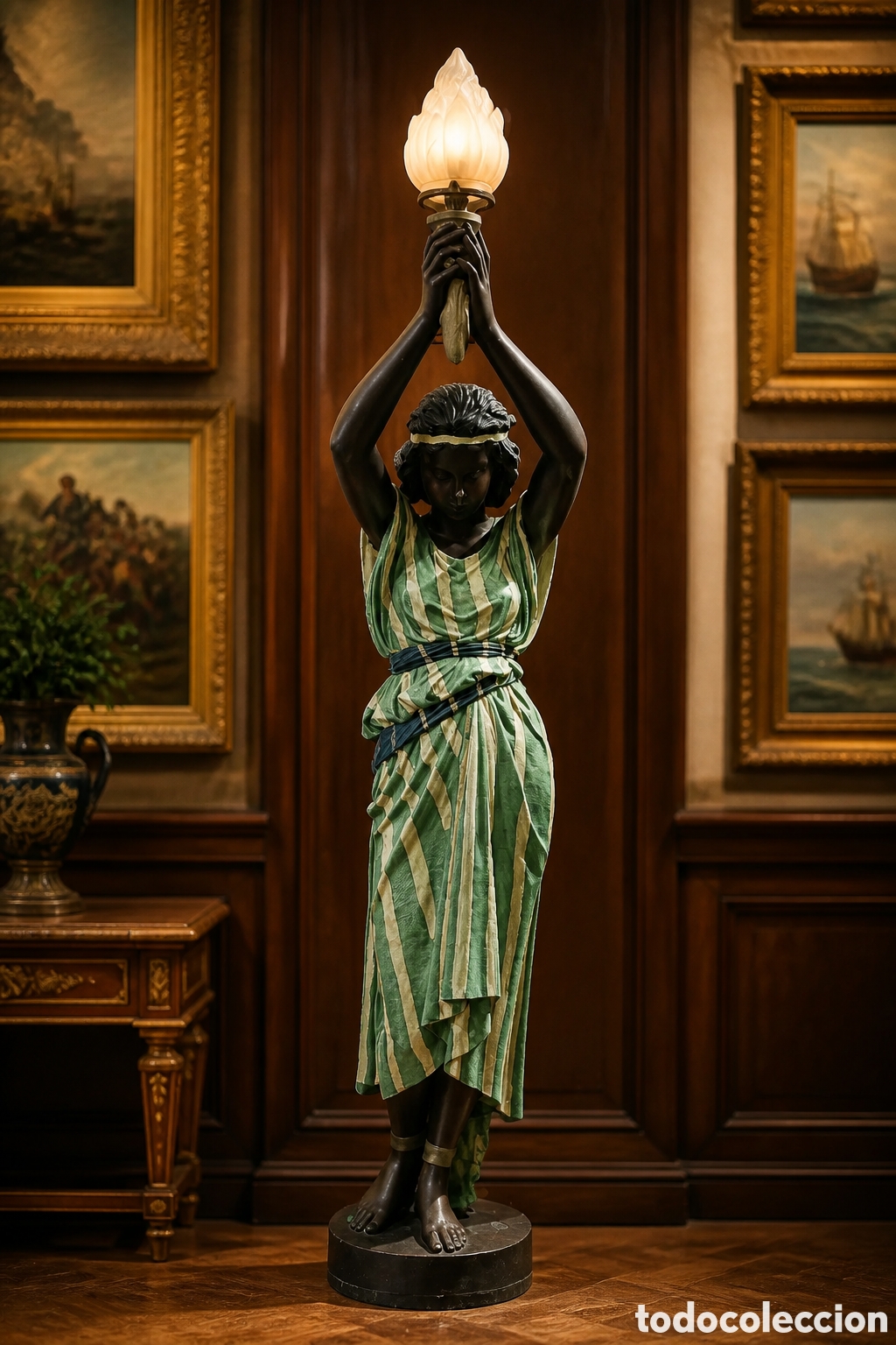 Arte: ANTIGUA ESCULTURA LAMPARA ORIENTALISTA DE PIE. CHARLES HENRI JOSEPH CORDIER ESCULTOR FRANC&Eacute;S. 145CM