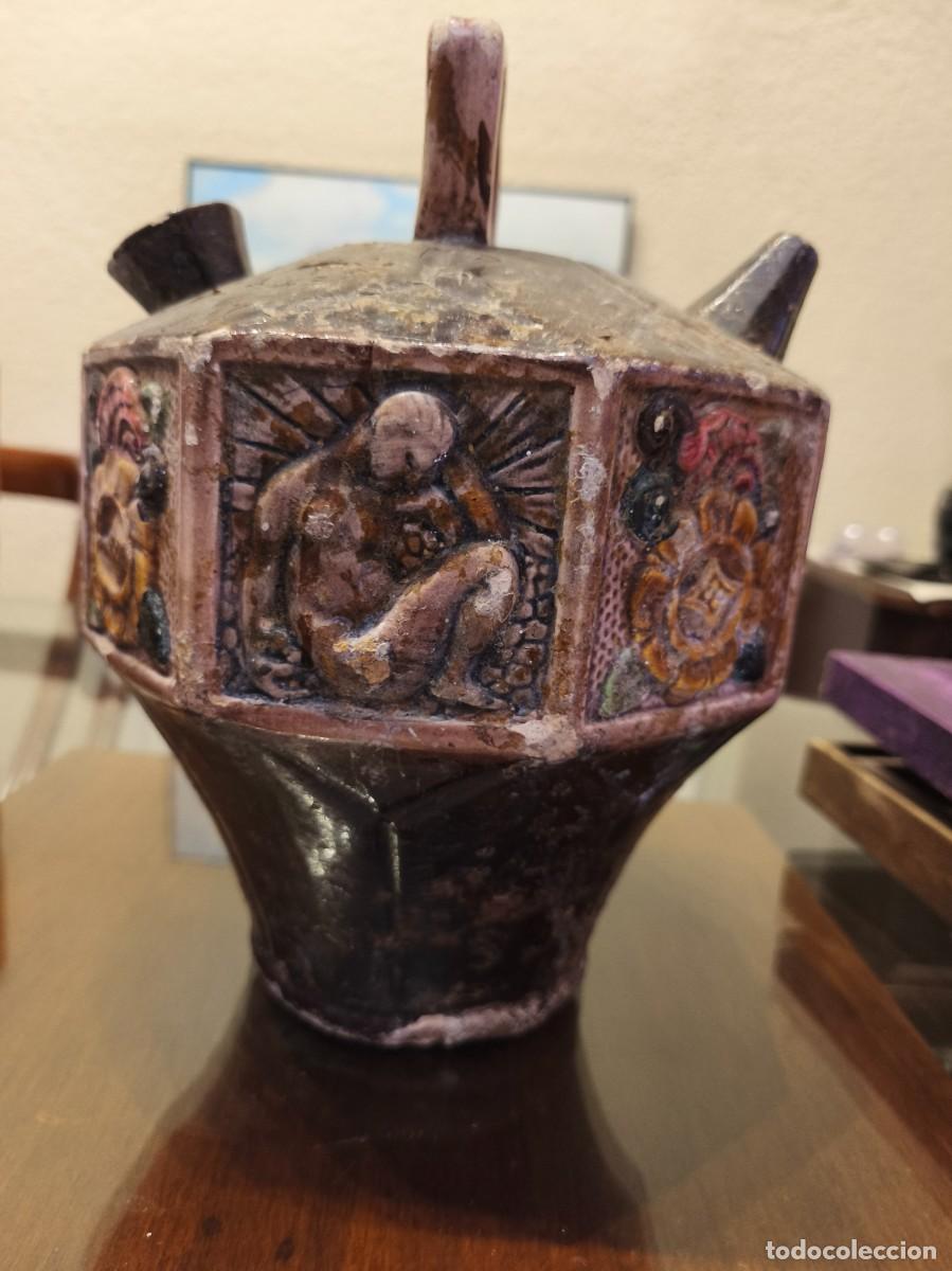 Arte: Antigua botija de cer&aacute;mica artesanal decorada &ndash; pieza de colecci&oacute;n