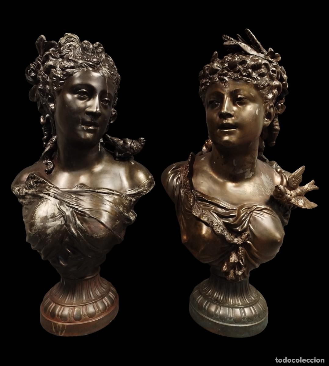 Art: PAREJA BUSTOS MUJER FRANCESAS DE CALAMINA. FIRMADAS PIERRE LOUIS DETRIER