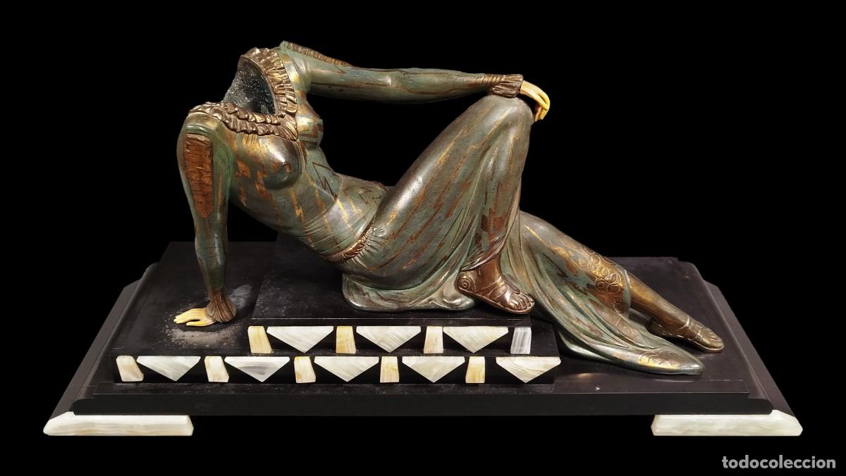 Arte: FIGURA ART NOUVEAU DE CALAMINA Y BASE DE MARMOL Y ONIX