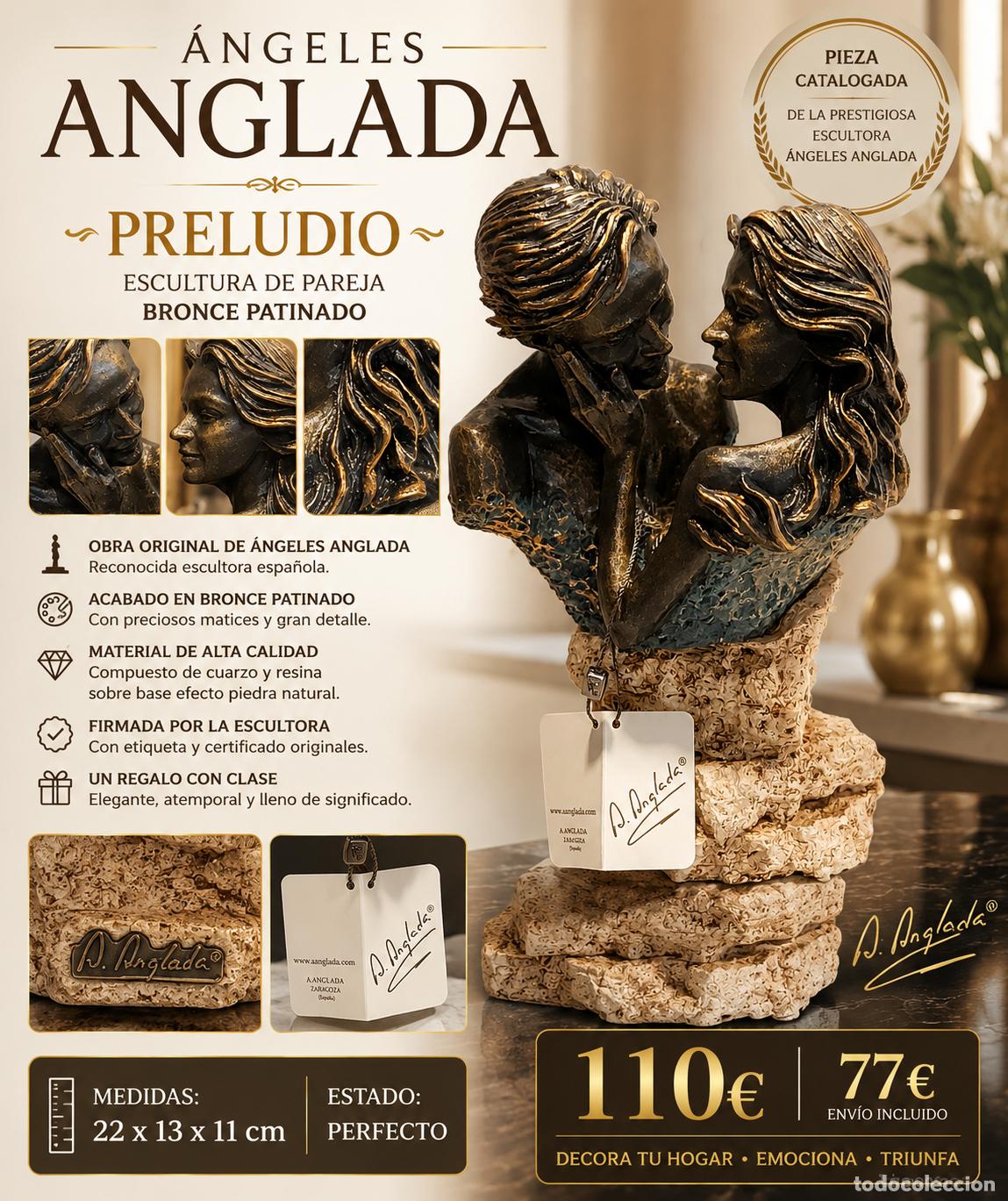 Arte: ESCULTURA &Aacute;NGELES ANGLADA &ldquo;PRELUDIO&rdquo; | BRONCE PATINADO | FIRMADA | 22 CM