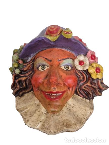 Arte: Divertida Mascara Antigua - Cart&oacute;n Piedra - Pintado a Mano - S. XIX