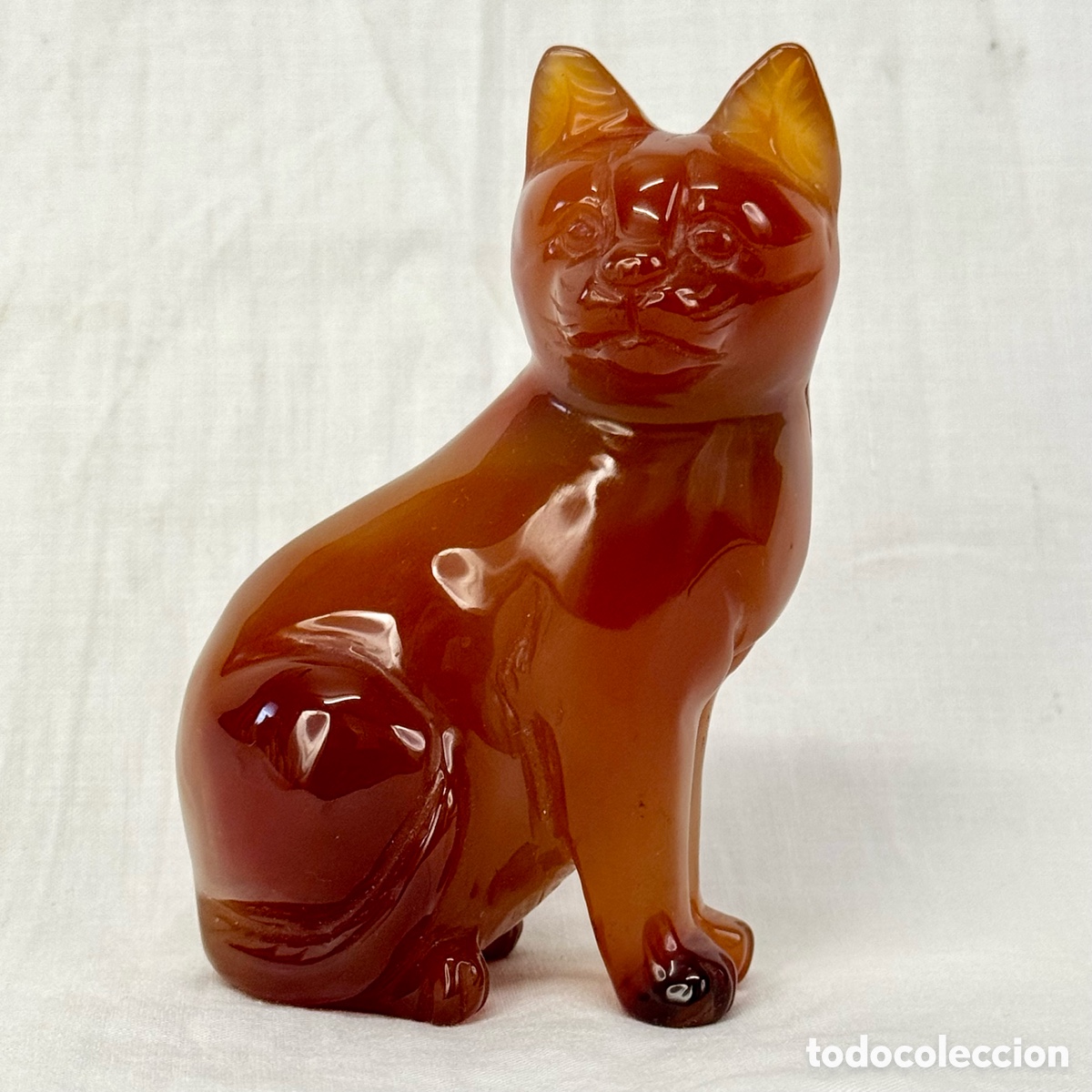 Arte: FIGURA TALLADA GATO AGATA CORNALINA CARNEOLA REIKI CHAKRA LITOTERAPIA 314 GRMS.