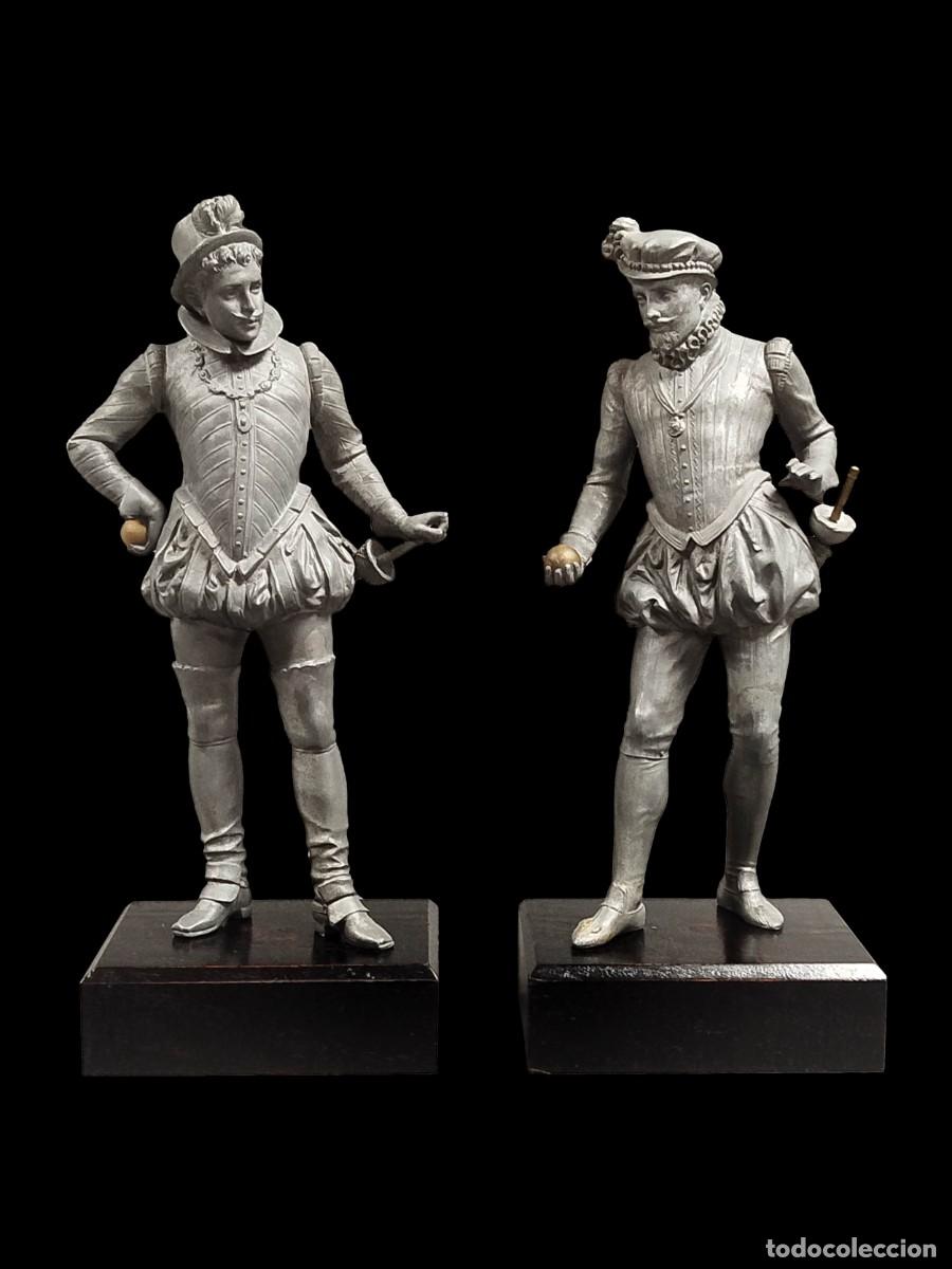 Arte: PAREJA FIGURAS DE CALAMINA DE SOLDADOS ESPA&Ntilde;OLES ANTIGUOS