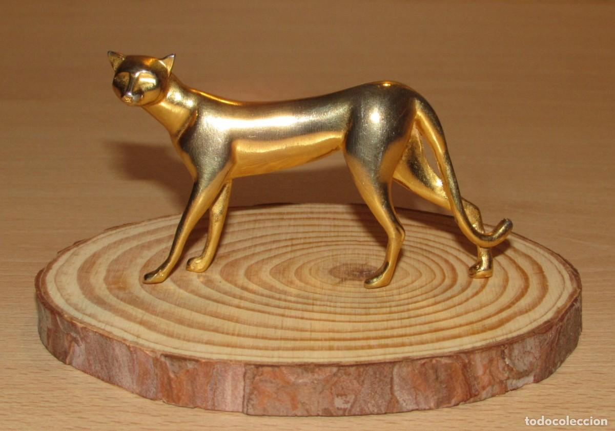 Arte: Felino Franklin Mint serie Curio Cabinet Cats 1986 gato Art D&eacute;co lat&oacute;n pulido dorado