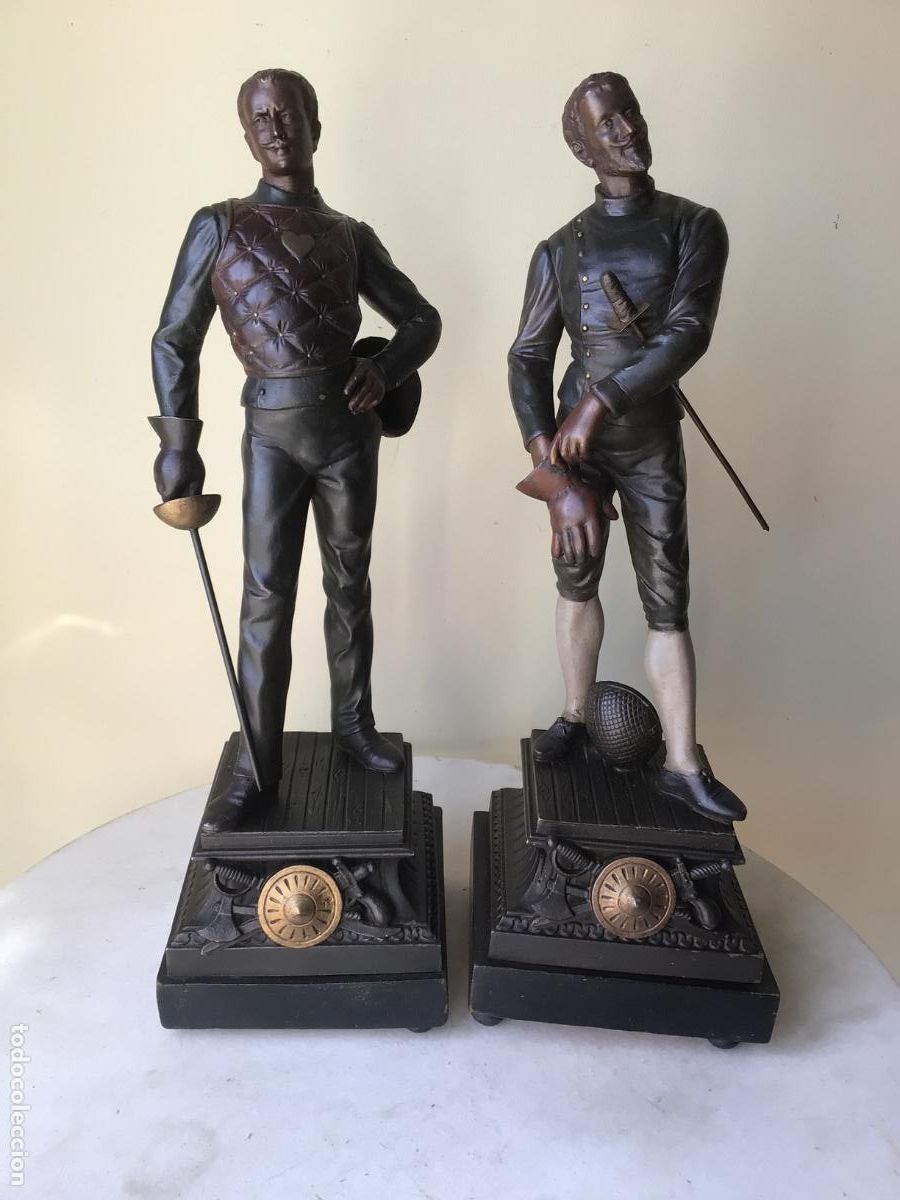 Arte: PAREJA DE ESCULTURAS DE ESGRIMISTAS - FIRMADOS EN LA BASE - FINAL SIGLO XIX