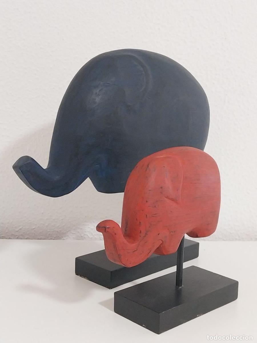 Arte: Pareja Esculturas Elefantes Modernistas Marmolina y Madera