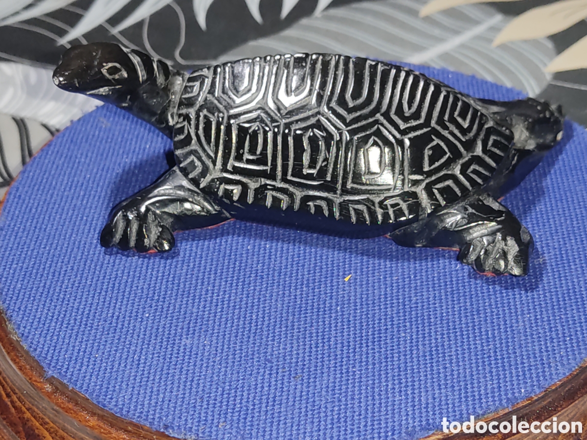 Arte: Tortuga o gal&aacute;pago tallado a mano en azabache original.Principios siglo XX
