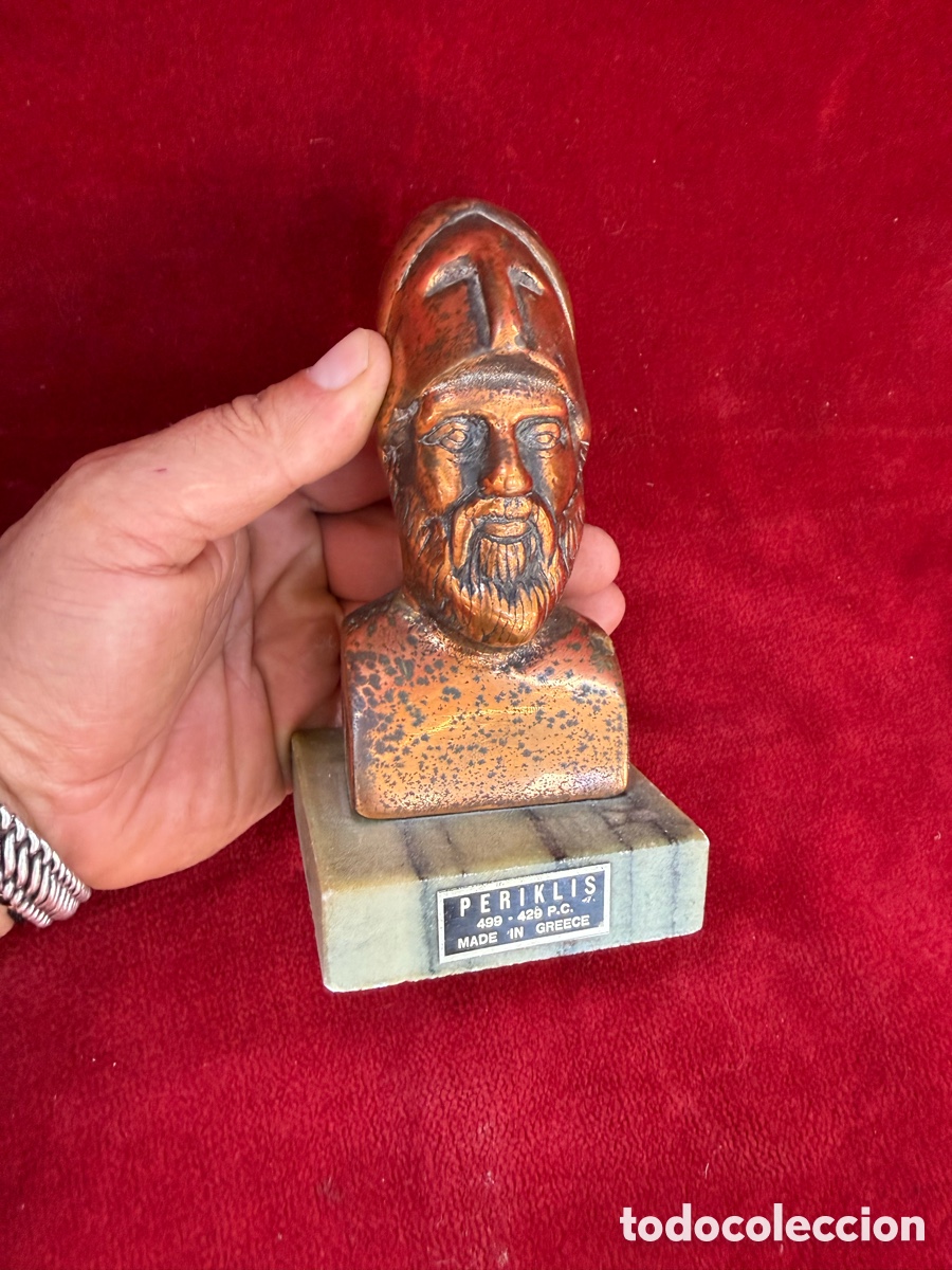 Arte: Antigua escultura,busto de Periklis!Cobre pesado y marmol!