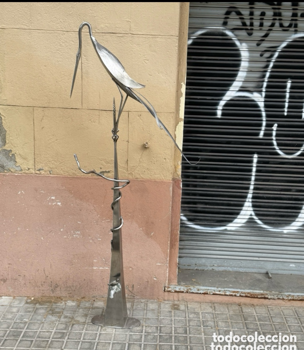 Art: Javier Santos V&aacute;zquez &ndash; Escultura Fuente Garza en Acero Inoxidable &ndash; Firmada &ndash; 2 m