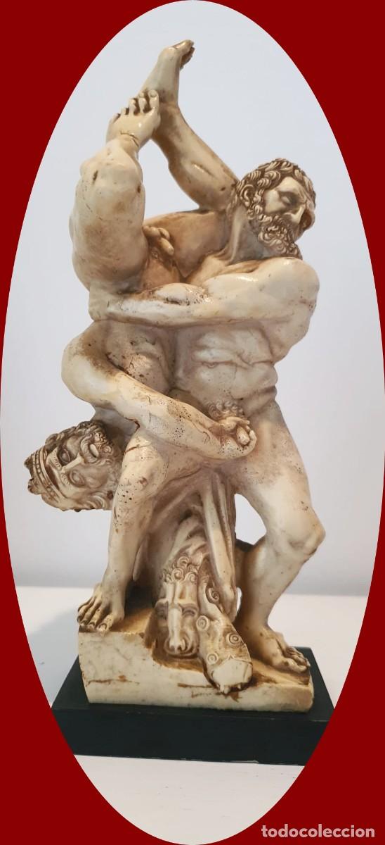 Arte: ESCULTURA MITOL&Oacute;GICA H&Eacute;RCULES Y ANTEO - FIGURA CL&Aacute;SICA EFECTO M&Aacute;RMOL - 26 cm