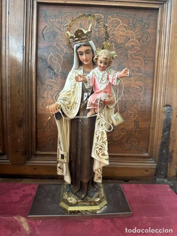 Arte: VIRGEN DEL CARMEN DE ESTUCO POLICROMADO, SELLO DE LOS TALLERES DE OLOT