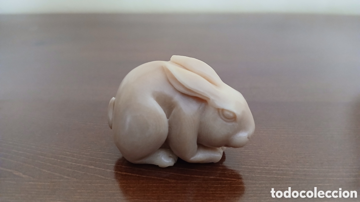 Arte: antiguo netsuke conejo tallado en nuez de tagua
