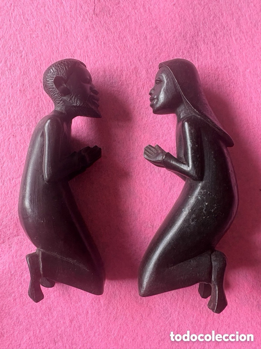 Arte: SALIDA TODO A 1&euro;, Pareja de figuras de &eacute;bano de belen o misterio (A18)