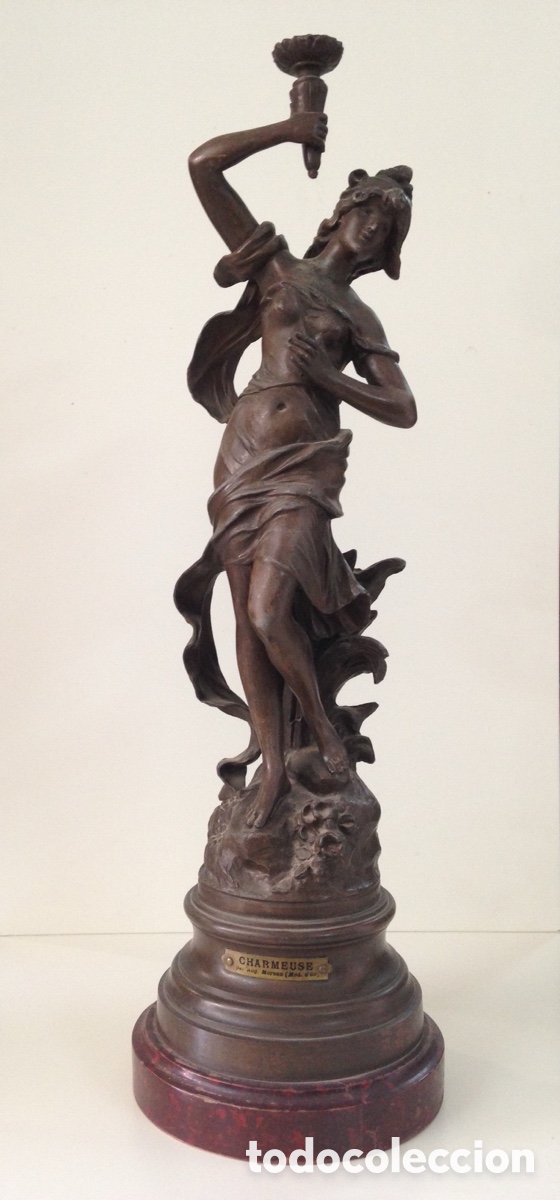 Arte: Antigua Escultura &rdquo;Charmeuse&rdquo; de Auguste Moreau (S. XIX-XX) - Calamina