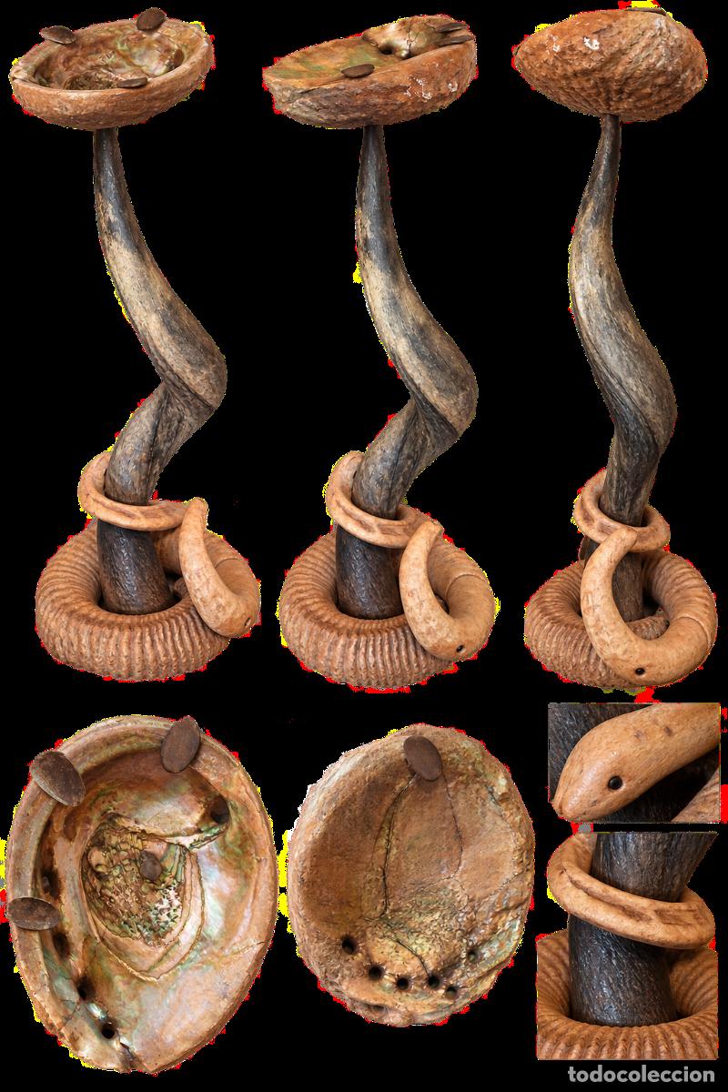 Art: ESPECTACULAR ESCULTURA EN ASTA/CUERNO Y CONCHA MARINA - 75CM - PIEZA &Uacute;NICA - ARTESANAL