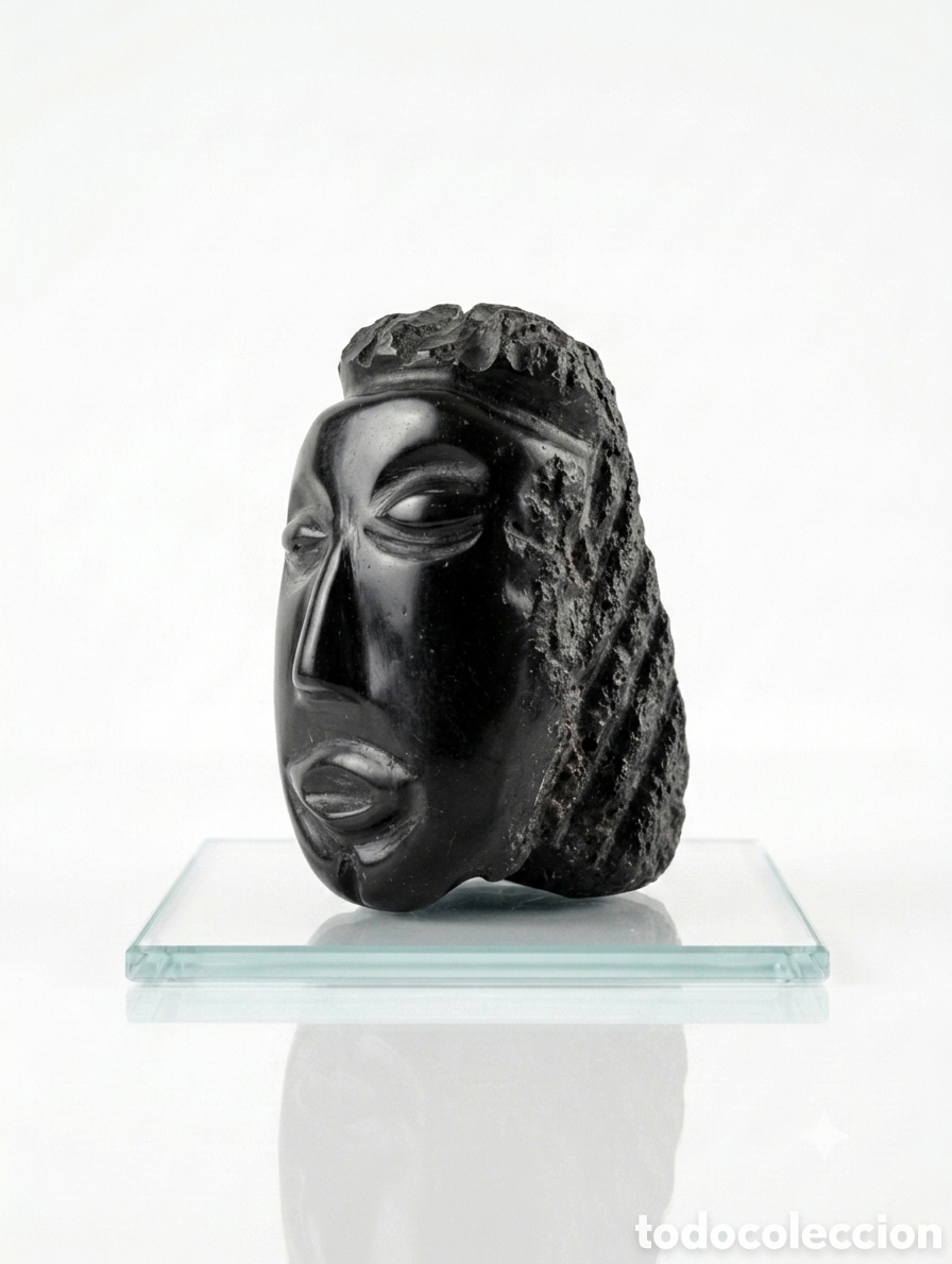 Arte: Escultura cabeza negra obsidiana de Nicaragua