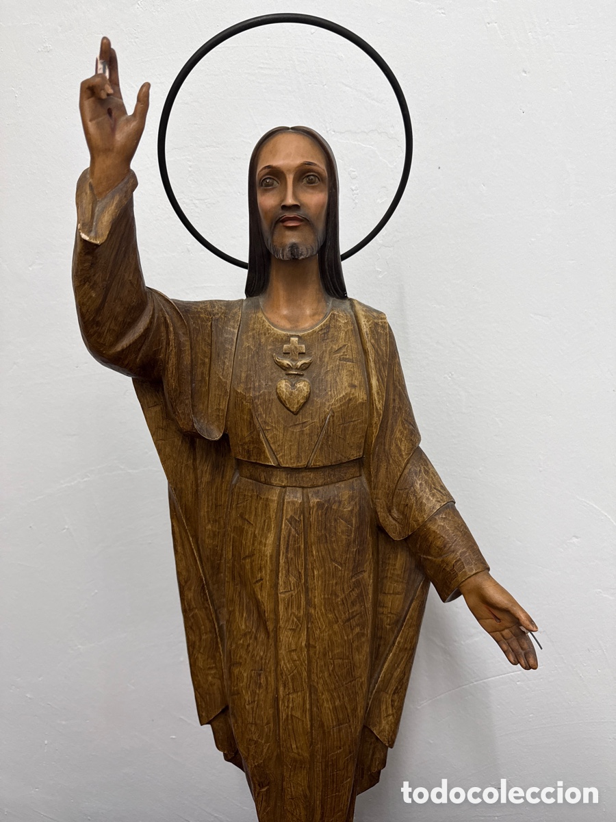 Arte: Escultura Sagrado Coraz&oacute;n. Antigua. Gran tama&ntilde;o