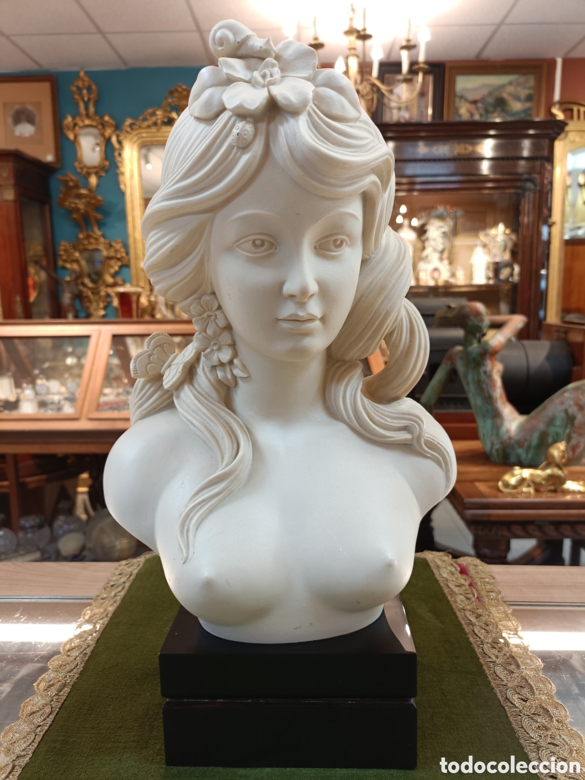 Arte: BONITA ESCULTURA BUSTO MUJER ELABORADA EN MARMOLINA 38CM ALTO. 14x12CM LA BASE
