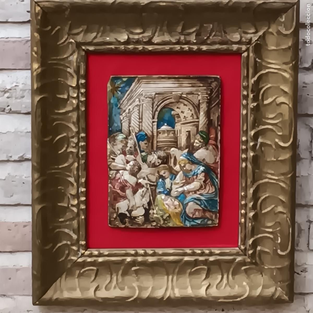 Arte: ESTUCO ENMARCADO CON LA ADORACION AL NI&Ntilde;O JESUS.