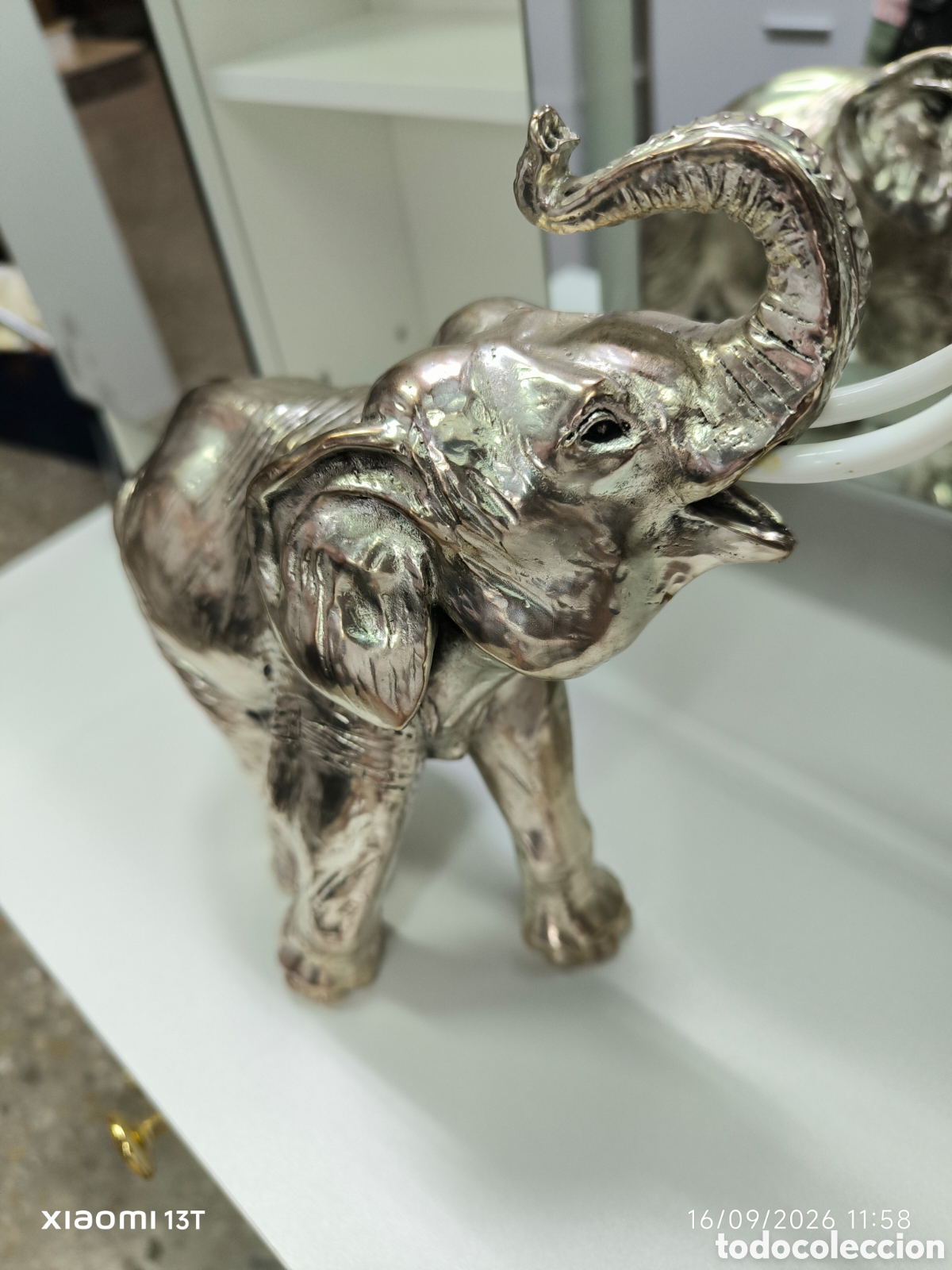 Arte: Elefante con un ba&ntilde;o de plata y firmado