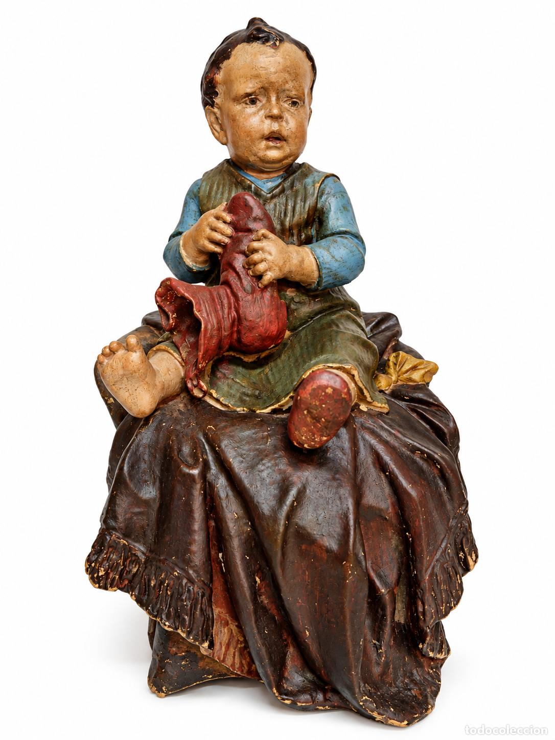 Arte: Ni&ntilde;a en Yeso Policromado - Talleres de Olot - Altura 42 cm