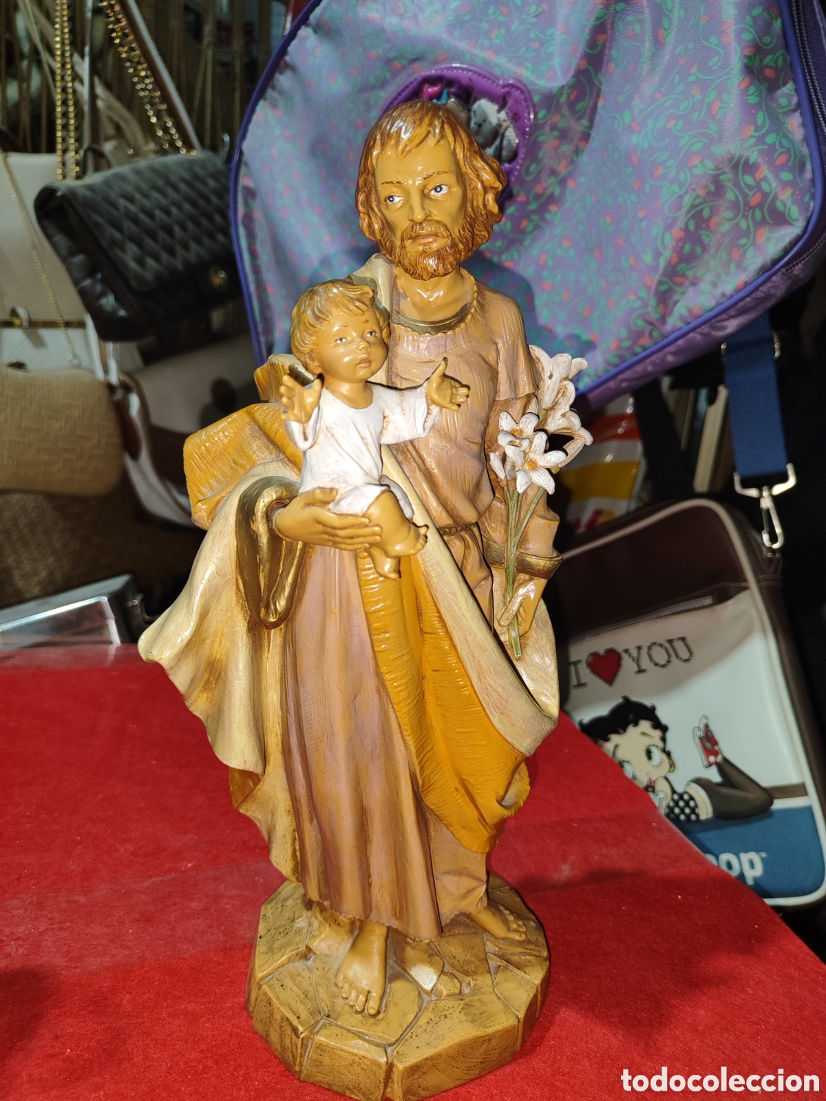 Arte: Figura de San Jos&eacute; con el ni&ntilde;o firmada Fontanini Simometti