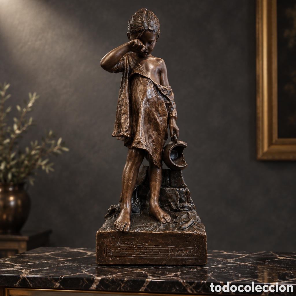 Arte: GRAN ESCULTURA NI&Ntilde;A LLORANDO 85CM ALTO, 32x23CM LA BASE