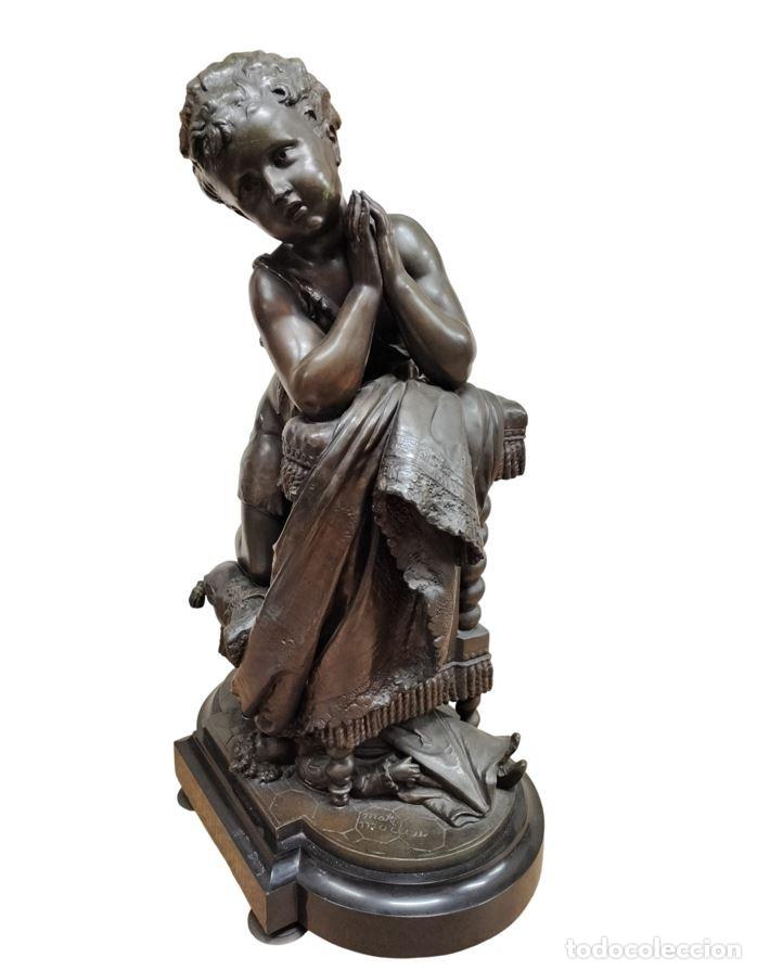 Art: LA PRI&Egrave;RE DU SOIR. MATHURIN MOREAU. METAL PATINADO EN BRONCE. FRANCIA. SIGLO XIX.