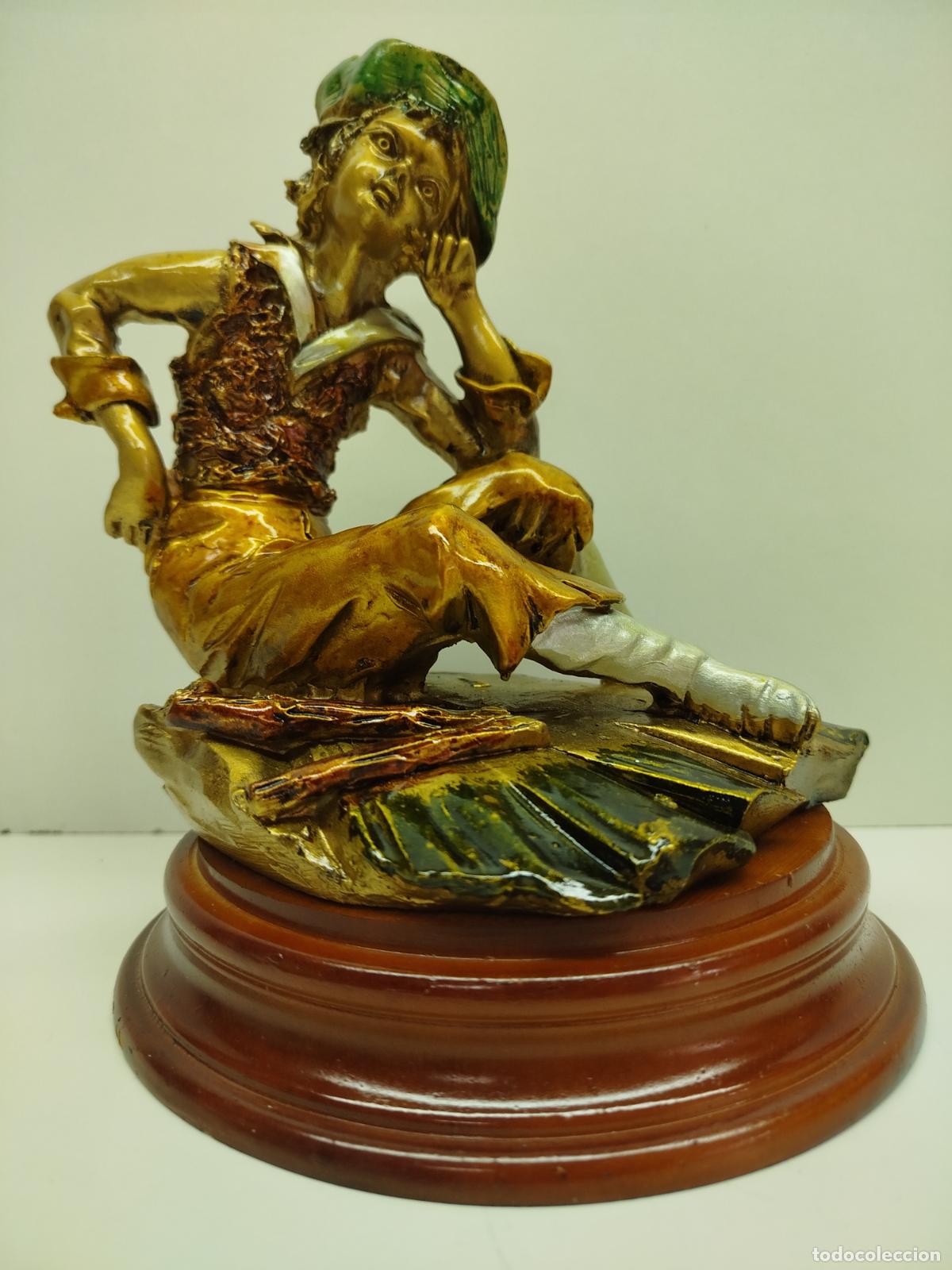 Arte: Antigua Figura de Marmolina &rdquo;Ni&ntilde;o Pastor&rdquo; - Firmada G. Ruggeri (Con tara)