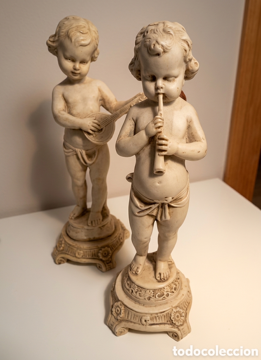 Arte: Pareja de querubines m&uacute;sicos 35cm
