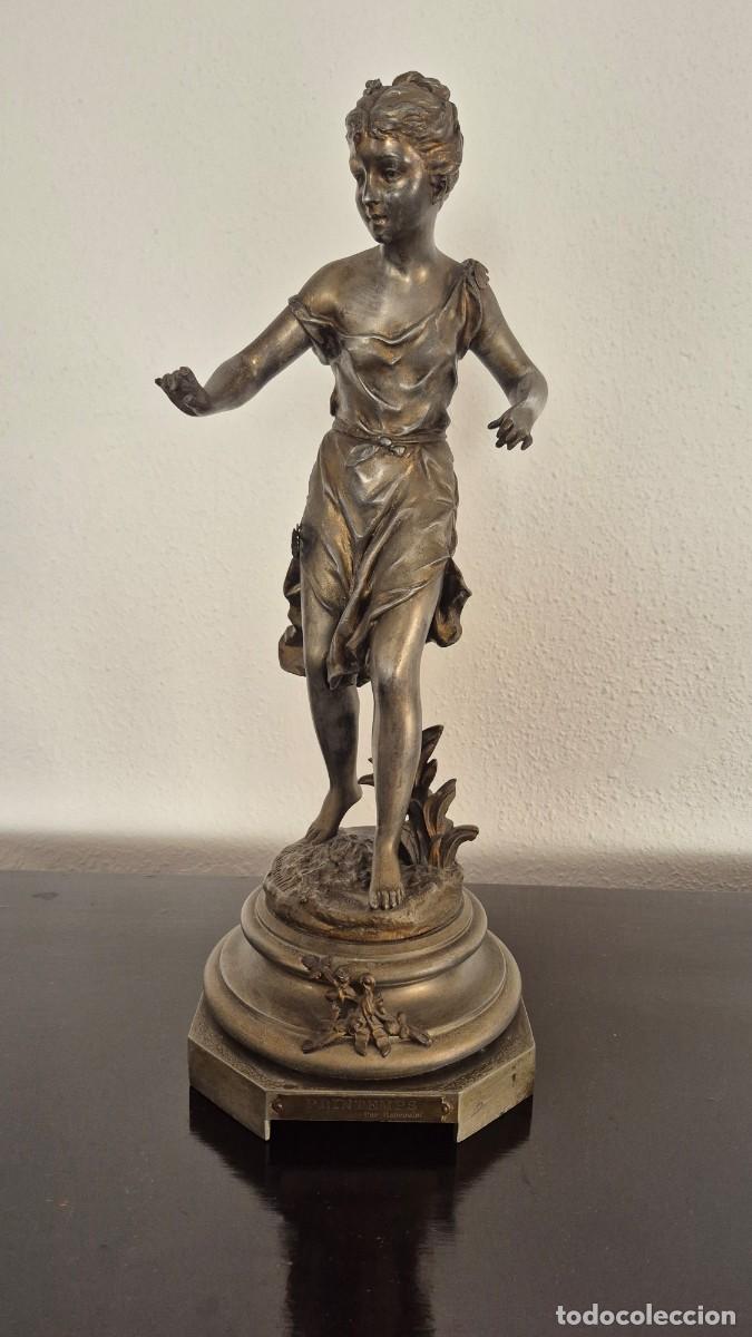 Arte: Gran Escultura &rdquo;Printemps&rdquo; de Ernest Rancoulet (51 cm) - Base de L&aacute;mpara de R&eacute;gule / Calamina - Art