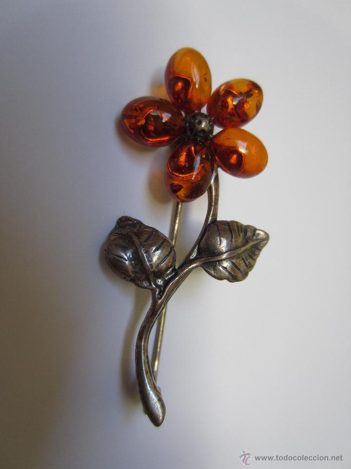 Artesan&iacute;a: Broche flor en plata y &aacute;mbar - Foto 1