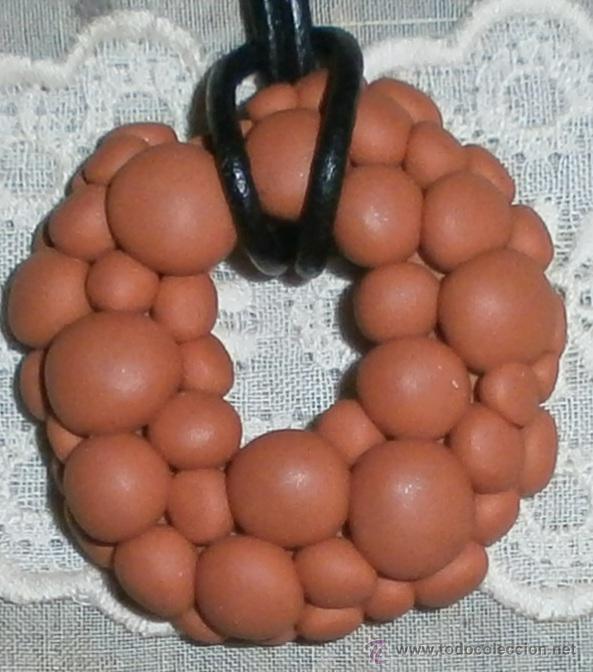Artesanía: C8 Collar corto / gargantilla - Bolitas naranjas con cordón cuero - Extensible - Foto 2 - 44920991