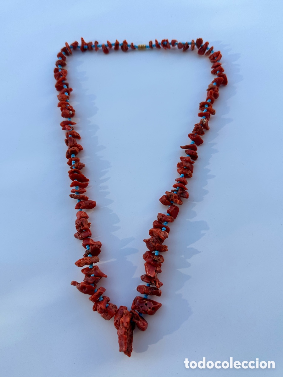 Artesan&iacute;a: Antiguo collar de coral rojo natural con turquesa
