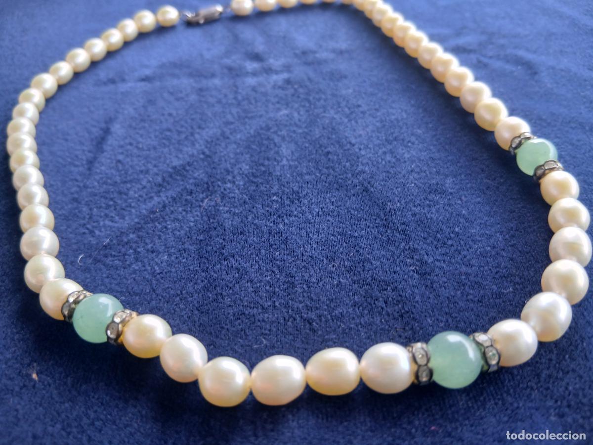 Artesan&iacute;a: Collar perlas cultivadas agua dulce y bolitas de jadeita
