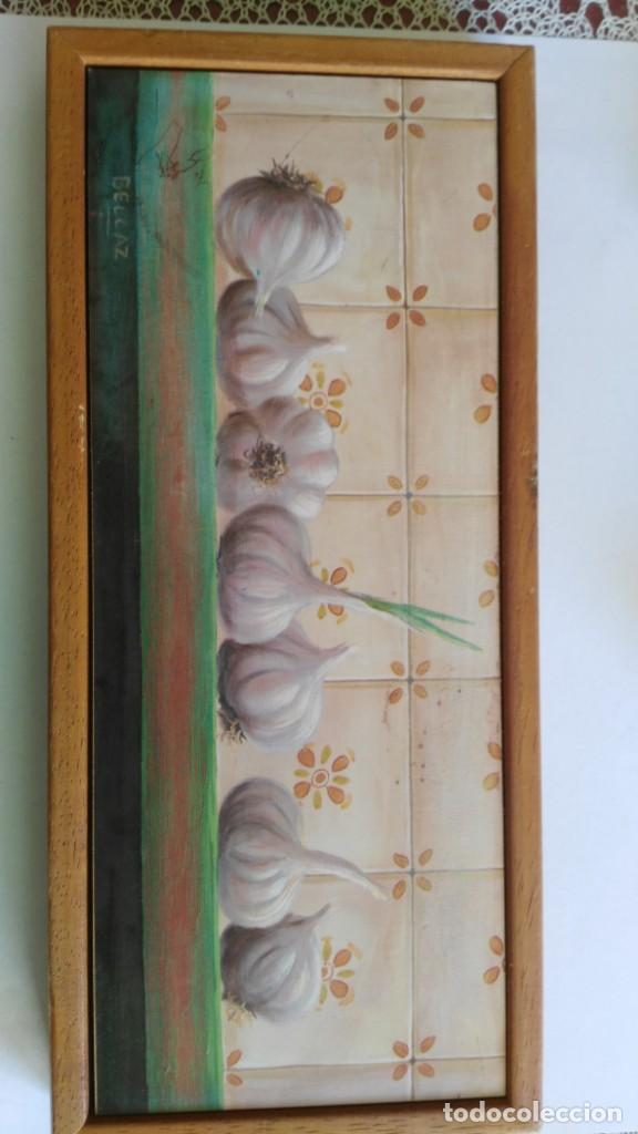 Artesanía: Cuadro de madera con foto de ajos lindo para cocina - segunda mano - 27 x 12 - Foto 1 - 152723754