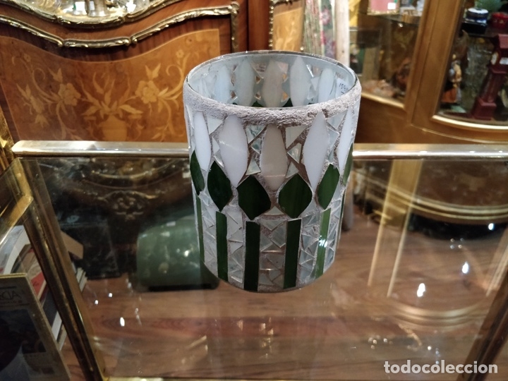 Artesanía: Jarrón de cristal con mosaico artesanal 15cm alto x 12cm diámetro