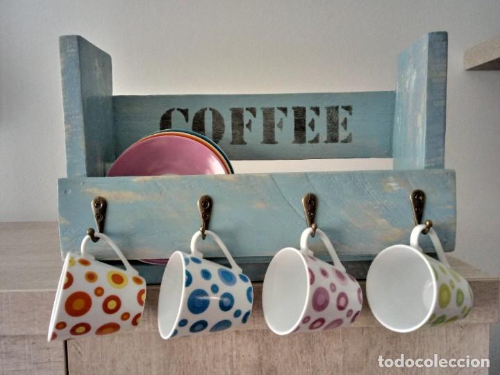 colgador tazas café artesanal + 4 tazas y plato - Compra venta en