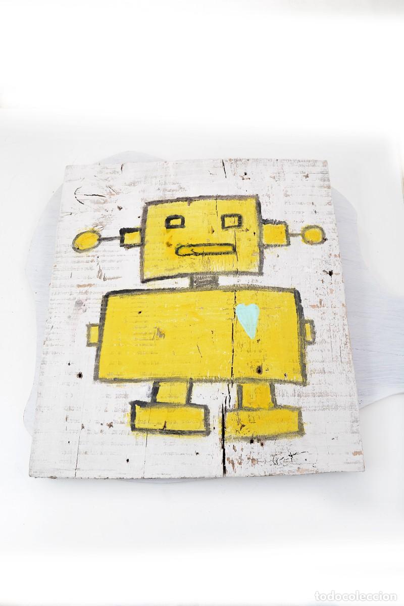 Artesan&iacute;a: Cuadro de robot sobre madera - Foto 2