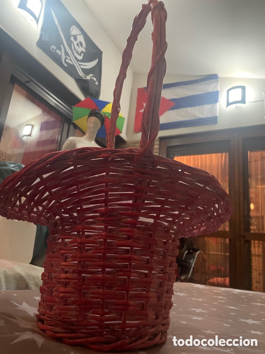 Artesan&iacute;a: Cesta de mimbre rosa con asa - Foto 5