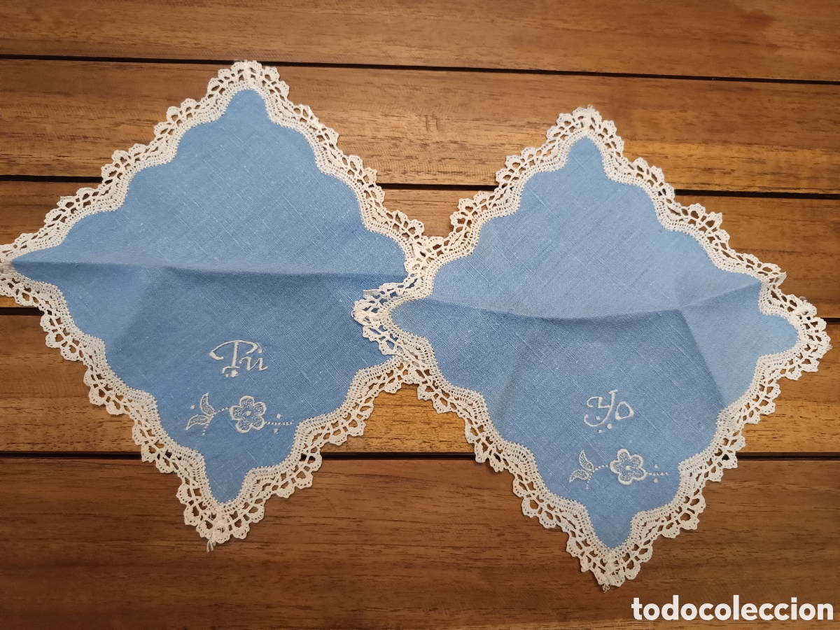 Artesan&iacute;a: Servilletas TU y YO de lino azul - Foto 3