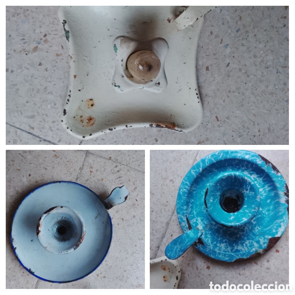 Kunsthandwerk: 3 palmatorias antiguas de porcelana, a&ntilde;o1910aprox. Usadas en los pueblos cuando no exist&iacute;a la luz.