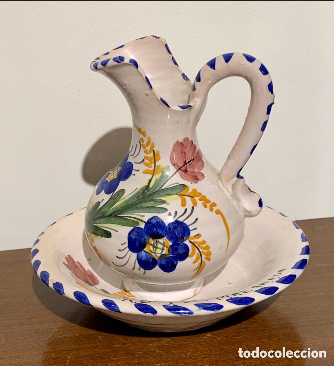 Artesan&iacute;a: Jarra y Jofaina peque&ntilde;as. Cer&aacute;mica de Totana. Recuerdo de Mazarron. Murcia. A&ntilde;os 80.