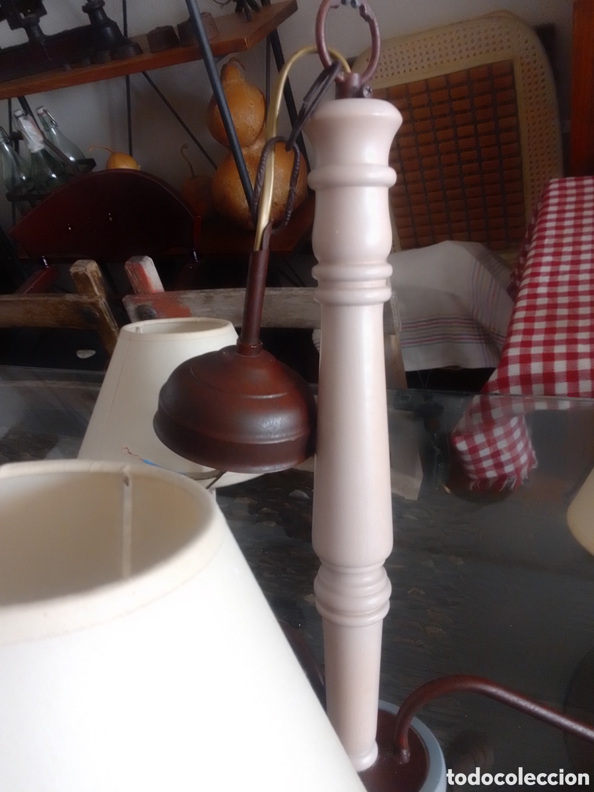 Artesan&iacute;a: L&aacute;mpara de techo de madera y metal - Foto 5