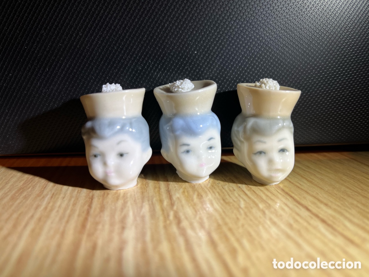 Artesan&iacute;a: 3x Cabeza de antigua figura de ni&ntilde;o de porcelana