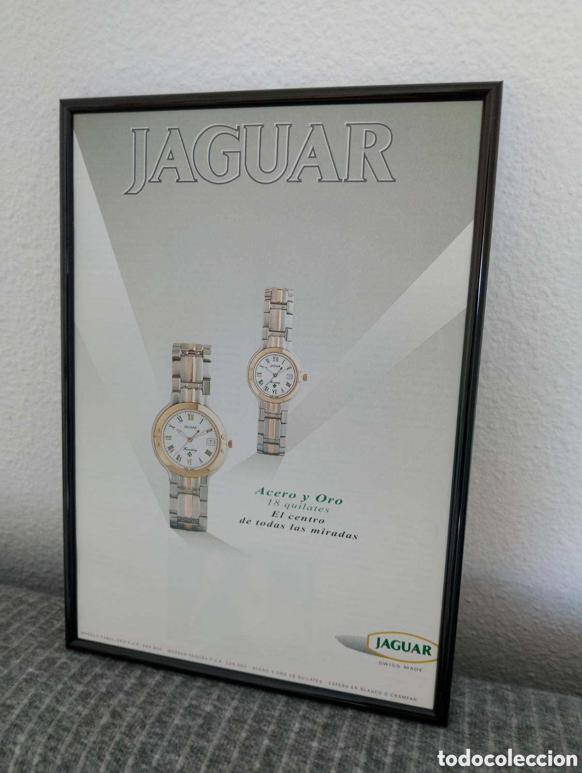 Artesan&iacute;a: Jaguar reloj publicidad enmarcada vintage