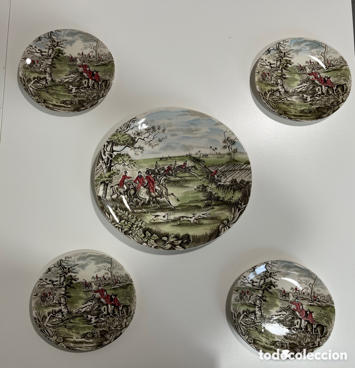 Artesan&iacute;a: Platos decorativos vintage ingleses Johnson Bros &ldquo;Tally Ho&rdquo;-escena de caza- Lote